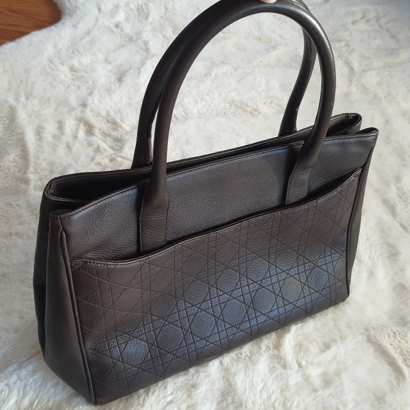 Christian Dior Cannage Leather Tote Bag Quilted Brown VNTG D Buckles - Picture 5 of 16